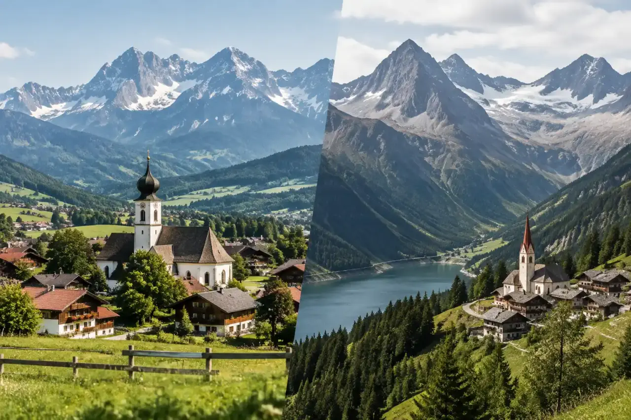 Paysage alpin habité entre la Bavière et le Tyrol