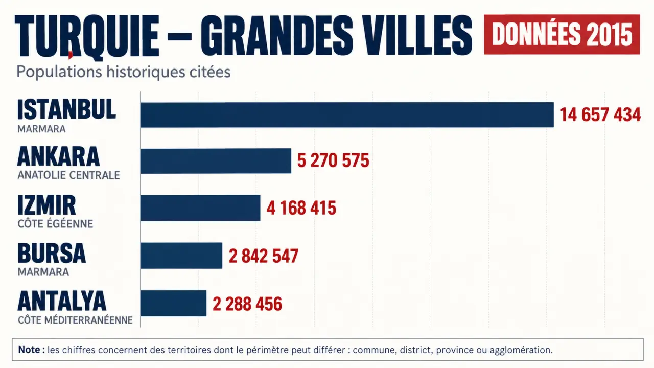 Villes Turquie : comparaison des principales villes et de leur population en 2015