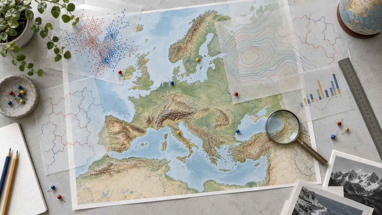 Carte abstraite de l'Europe composée de lignes topographiques noires et blanches