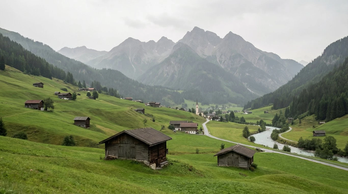 Sommet alpin enneigé du Tyrol, photographie minimaliste avec fort contraste et composition asymétrique